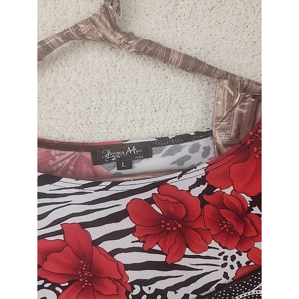 Jessica Max Top Floral USA Size L Short Sleeve - Picture 2 of 9